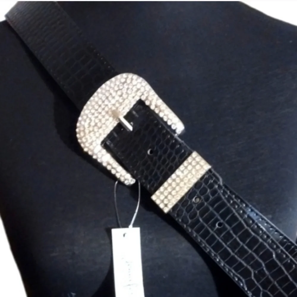 Jennifer & Company Crystal Embellished Faux Croc Belt NWT